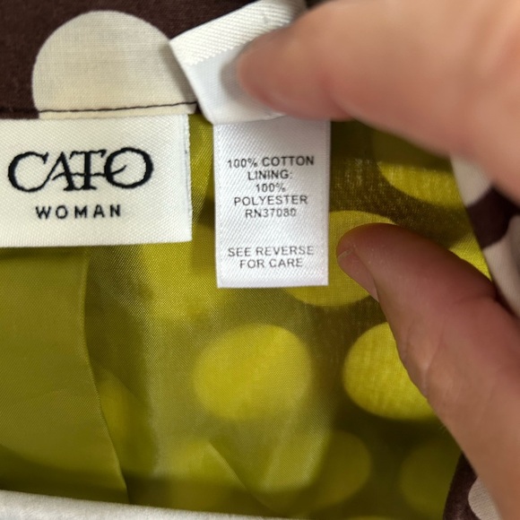 Cato WomenvBrown with off white polka dot pattern overcoat Size 16W - Picture 8 of 12